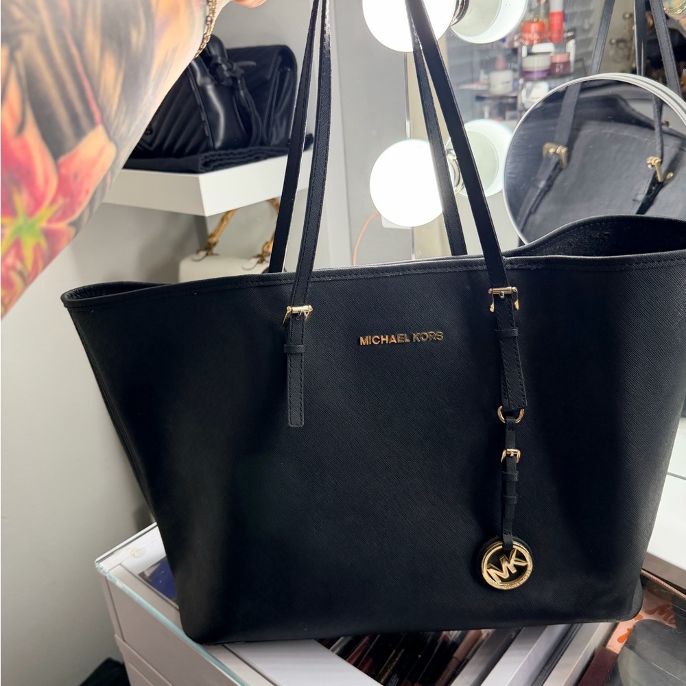Michael Kors Black Tote with Gold Accents